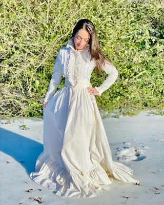 Vintage 70s Laura Ashley Rare Made in UK Victorian Prairie Dress - Image 1 of 4