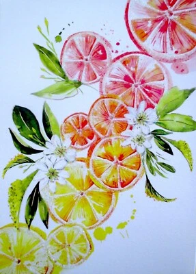 Tarjeta de felicitación de papiro iridiscente brillo fruta en blanco cualquier ocasión de Enya Todd Foto 1 de 3