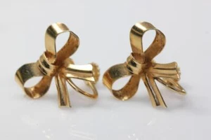 VINTAGE 14K GOLD BOW EARRINGS SCREW BACK ANTIQUE Art Deco - Picture 1 of 1