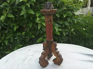 Vintage Mittelalter Kerzenständer Spanien Holz mit Metallnägeln HND geschnitzt Kunstleder - Bild 1 von 10