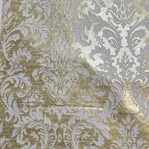 Vtg 60s White Gold Metallic Damask Design Textured Wallpaper 26.5” x 6 Yds - Picture 1 of 5