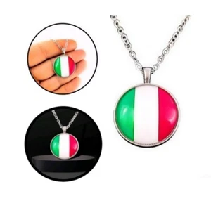 Italien Fahne Anhänger Rund mit Halskette Modeschmuck Italienische Flagge - Bild 1 von 3