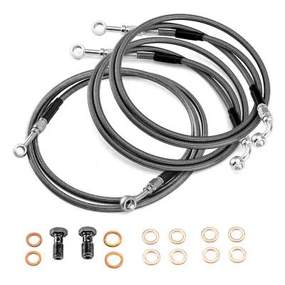 ABS Braided Front Brake Line Kit for 12" 14" Apes For Harley Road King 2014-2024 - Image 1 of 4