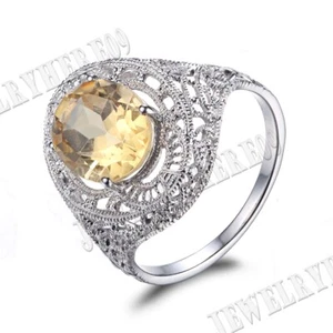 Filigree Vintage Solid 10K White Gold Citrine Antique Lady Engagement Fine Ring - Picture 1 of 10