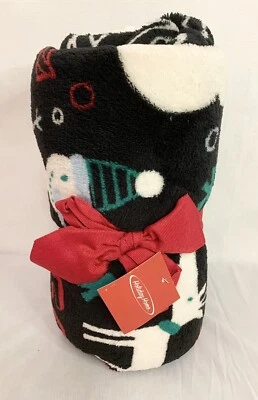NEW Holiday Home Plush Throw Quilt Blanket Home Decor Christmas Reindeer Black - Image 1 of 4