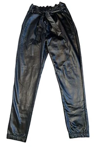 MIA New York Girls Black Faux Leather Paper Bag Jogger Tie Belt Pants XL(14-16) - Picture 1 of 4