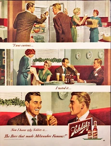 1949 Schlitz Beer Print Ad 2 Couples Sharing Drinks Mid Century Modern Kitchen - Picture 1 of 6