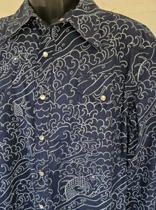 Mambo Ho Daddy Long Sleeve Pearl Snap Up Shirt Men's Size XL Koi Embroidered EUC - Picture 1 of 10