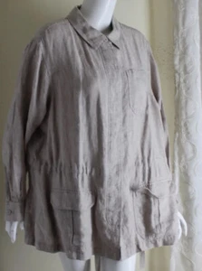 Lands End sz 1X Wheat Natural Safari 100% Linen Natural Lux Lagenlook Art Jacket - Picture 1 of 7