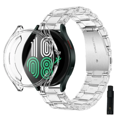 Clear Resin Watch Band Strap+Full Screen Case For Samsung Galaxy Watch 4 40/44mm - Image 1 of 4