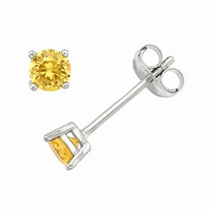 3mm Created Yellow Diamond Stud Earrings - Solid Sterling Silver - Stunning! - Picture 1 of 2