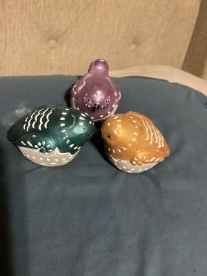 Бетонные птицы блестящий синий и золотой причудливый дома офиса сада декор набор из 3 - Изображение 1 из 3