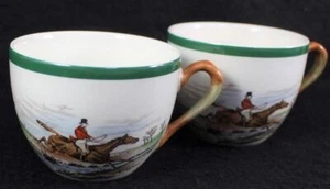 Spode HERRING HUNT GREEN (SCALLOPED) 2 Cups (no saucers) GREAT CONDITION - Picture 1 of 4