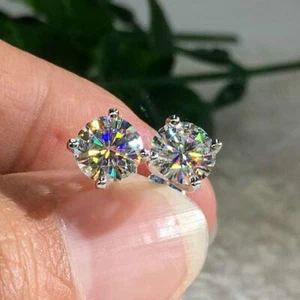 Round Cut Moissanite Diamond Simple Stud Earrings - Picture 1 of 7