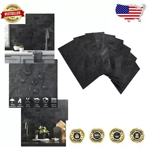 100-Piece Peel and Stick Black Slate Backsplash Tiles - Waterproof & Stylish - Picture 1 of 9