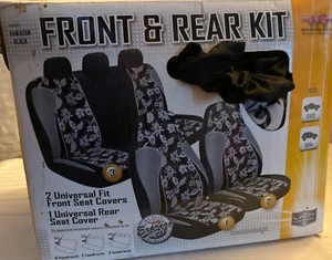 Fundas de asiento estilo hawaiano DELANTERAS Y TRASERAS diseño de flor de hibisco negro - Nuevas - Imagen 1 de 4