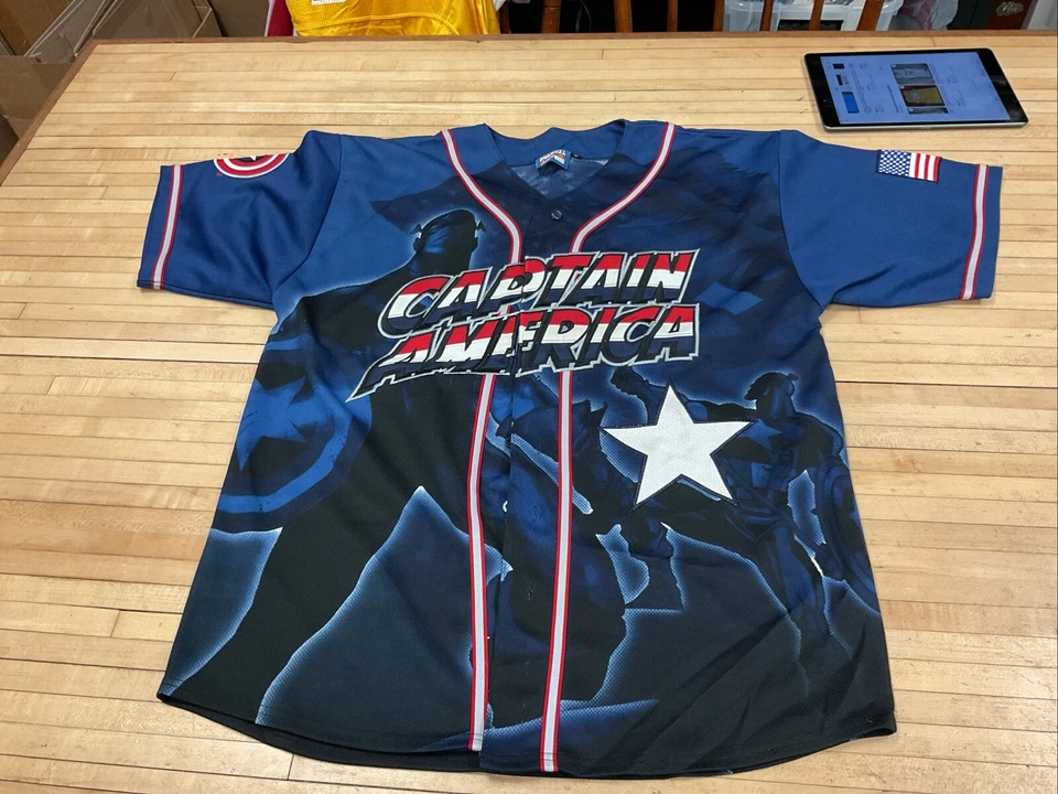 CAMISETA ESTILO BÉISBOL CAPITÁN AMÉRICA VINTAGE RARA 2002 MARVEL COMICS TALLA L Foto 1 de 4