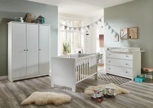 Babyzimmer Set 3-tlg. Soft-Close Kleiderschrank Wickelkommode Bett 70 x 140 cm - Bild 1 von 13