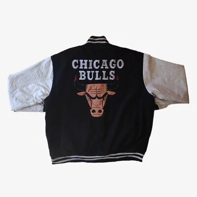 Vintage JH Design NBA Chicago Bulls Basketball Reversible Leather Varsity Jacket - Image 1 of 4
