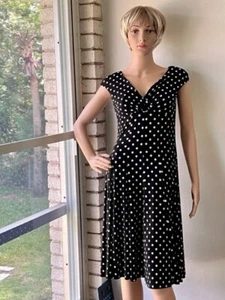 American Living Ralph Lauren Dress 4 Ivory Black Polka Dot Stretch Washable - Picture 1 of 3