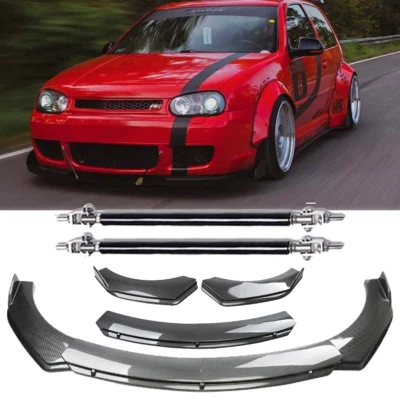For Volkswagen Golf MK4 Carbon Fiber Style Front Bumper Lip Spoiler +Strut Rod - Изображение 1 из 4