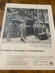 Vintage 1943 Bell Telephone System Guadalcanal Segunda Guerra Mundial anuncio - Imagen 1 de 1