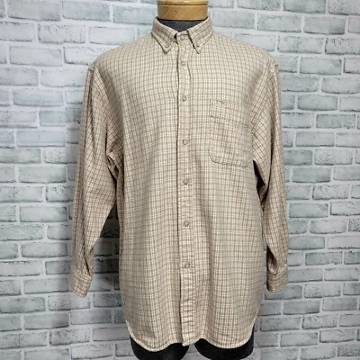 Vintage 90s Y2K Guess Jeans Mens M Tan Plaid Button Front Flannel Shirt USA - Image 1 of 4