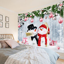 Snowy Pine Cute Snowman Xmas Balls Tapestry Wall Hanging Bedroom Dorm Decor
