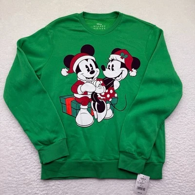 Disney Mickey & Minnie Mouse Christmas Sweatshirt Women's Size M Green Holiday - Image 1 of 4