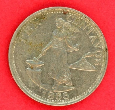 PHILIPPINES  10 CENTAVOS  1966   KM # 188  VF. - Image 1 of 2