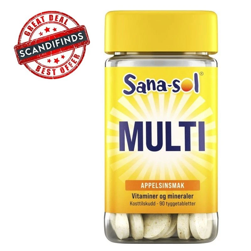 Мультивитамины Sana-Sol — 90 жевательных таблеток — ДОСТАВКА НАПРЯМУЮ ИЗ НОРВЕГИИ! - Изображение 1 из 1