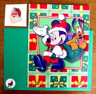 NOS PMG Christmas Greeting Card, Env. & Seal - Mickey Mouse Santa & Pluto - Image 1 of 4