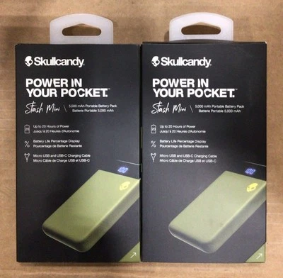 Lot Of 2 Skullcandy Power Pack Stash Mini Up to 20 Hrs. Moss 5,000 mAh Portable - Image 1 of 3