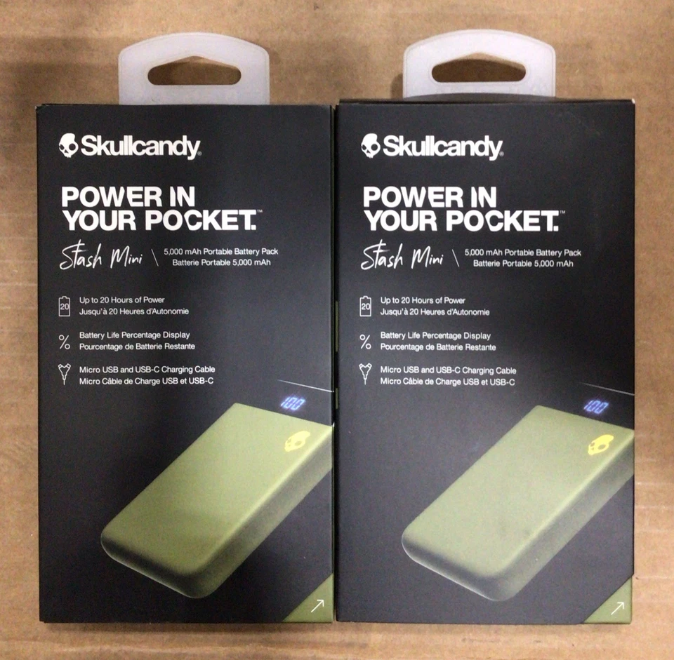 Skullcandy - Power Pack Stash Mini Up to 20 Hrs. Olive 5 000 mAh Portable- "New"