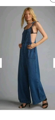 BY ANTHROPOLOGIE Linen Wide-Leg Overalls Women's Size XS Denim Color - Image 1 of 4
