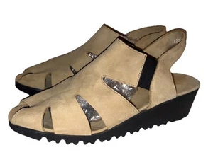 ARCHE France Soft Nubuck Leather Peep Cutout Slingback Wedge Sandals Sz 42 US 10 - Picture 1 of 5