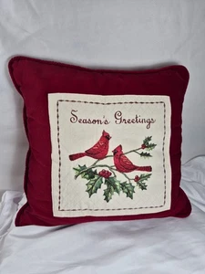 Cardinal Holly Weihnachtskissen 13 x 13 in bestickt tiefrot Samt Vintage  - Bild 1 von 8