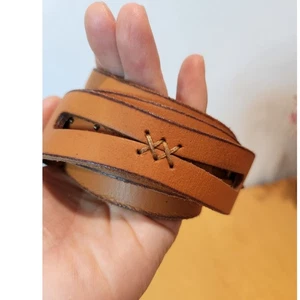 rare Lucky Brand Brown Leather Belt M Boho Cut Out Brass Buckle Style western - Picture 1 of 8