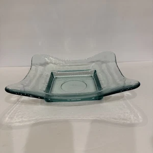 Recycelte handgefertigte gedehnte Aqua Grün Glas Quadrat Servierschale 11" - Bild 1 von 3