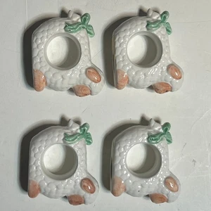 Vintage Lamb Sheep Ceramic Napkin Rings Set of 4 Taiwan ROC - Picture 1 of 10