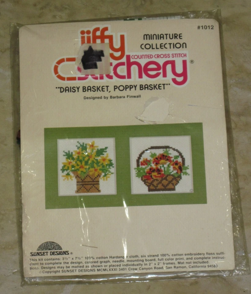 Jiffy Stitchery Kit #1012 Daisy & Poppy Basket Miniature Collection NEW Vintage - Image 1 of 1