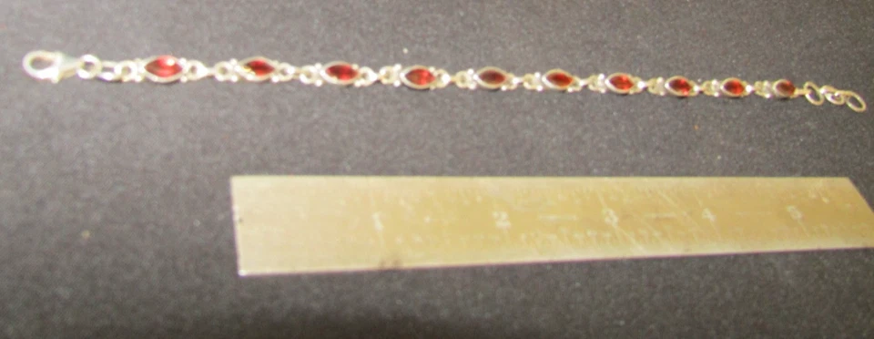 Pulsera de Plata de Ley Granates Ovalados 5x3mm Piedras Preciosas Naturales 925 Vintage Mid-Mod Foto 1 de 4