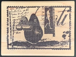 Acey Deucy Script Pear Post Collage Archive Rubber Stamp - Picture 1 of 4