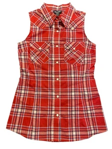Wrangler Retro Damen ärmelloses Western Hemd S rot kariert Druckknopfleiste Cowgirl Top - Bild 1 von 8
