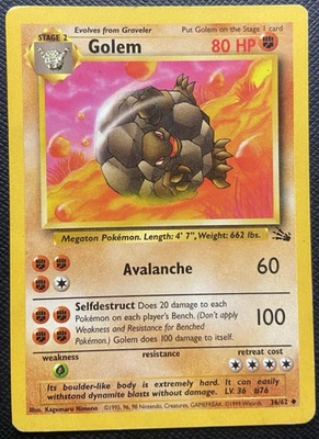 Golem 36/62 Fossil Unlimited Uncommon MP Pokémon 1999 - Image 1 of 2