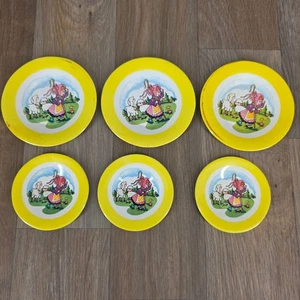 Juego de 6 Platos Infantiles Vintage Amarillo Decoración Infantil Niña con Oveja Metal Juego de 6 - Imagen 1 de 11