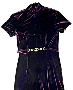 Vintage 80s/90's Victoria Stephens Plum Velour Velvet Jumpsuit Silver Belt SZ 4 - Picture 1 of 17