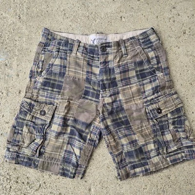American Eagle Shorts Mens 33x10 (Fits 36) Patchwork Plaid Cargo Y2K Rockabilly - Image 1 of 4
