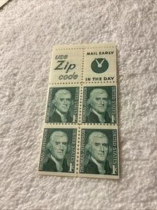 U.S.-SC.# 1278c.Thomas Jefferson-BKLT.PANE of 4-UNTAGGED-(PHOSPHOR "TAGGED")-MNH - Picture 1 of 3