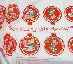 VINTAGE Strawberry Shortcake Holiday Ornaments Fabric Panel Makes 12 Cut Sew Red - Picture 1 of 7